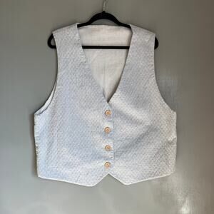 Vintage Handmade Women's Large Blue Quilted Style Cottagecore Vest Retro Hippie